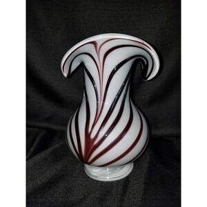 Vintage Hand-blown White & Dark Cherry Vase